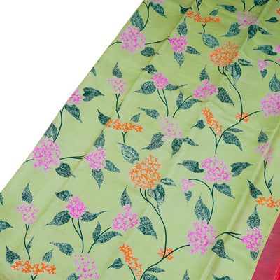 Apple Green Printed Kanchi Silk Saree with Leaf Printed Design