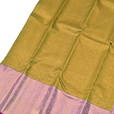 Oil Mustard Kanchipuram Silk Saree with Creeper Design