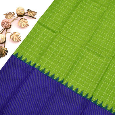 Samaga Green Kanchipuram Silk Saree with Zari Checks Design