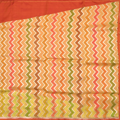 Orange Plain Kanchi Silk and Multicolor Chanderi Raising Saree