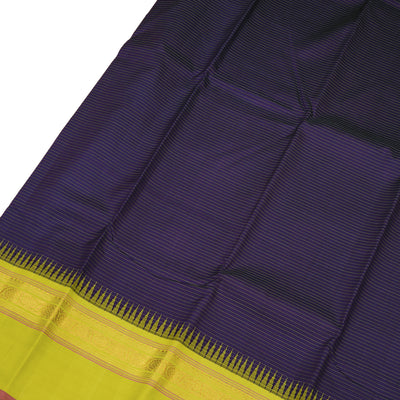 Navy Blue Kanchipuram Silk Saree with Thread Stripes Design