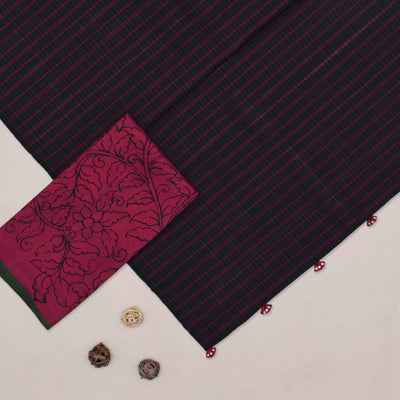 Black Kanchi Silk Saree with Rani Arakku Diamond Tassels