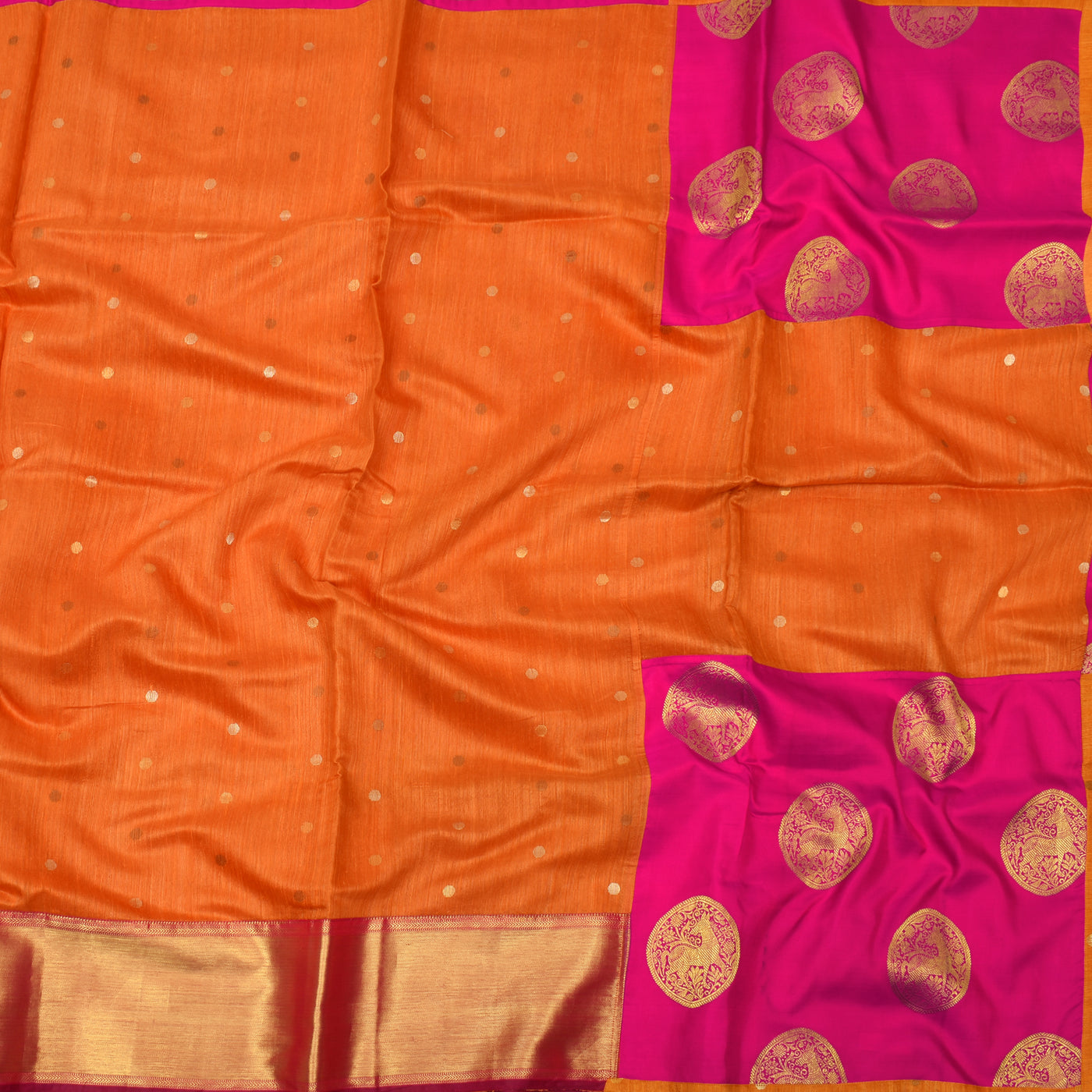 Orange Jute Banarasi Silk Saree with Pink Kanchi Pallu