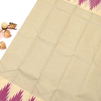 Off White Kanchipuram Silk Saree with Small Kattam Design