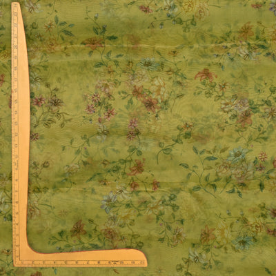 Oil Mustard Organza Fabric with Floral Design