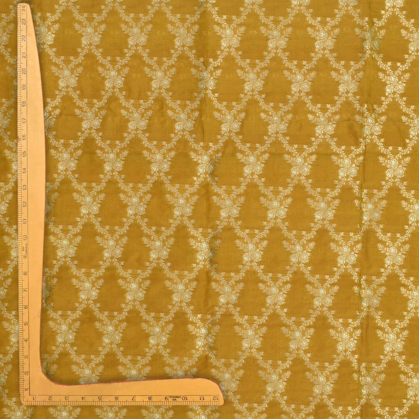 Mustard Banarasi Silk Fabric with Creeper Design