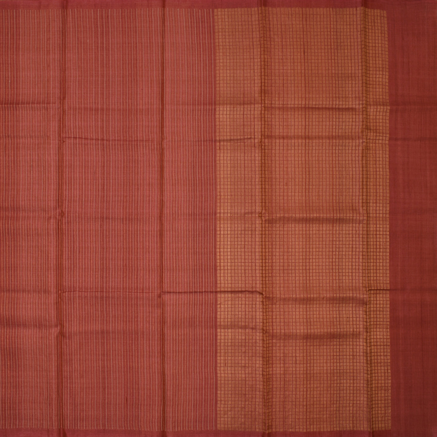 Rust Tussar Silk Saree with Stripes Design