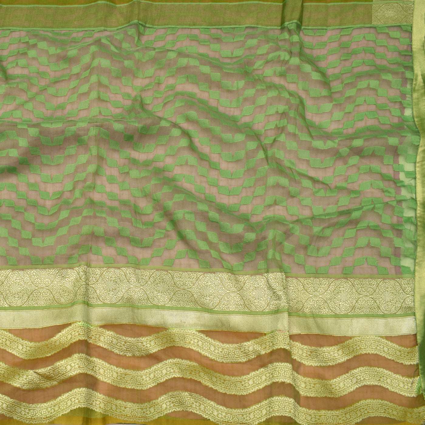 Apple Green with Pink Georgette Frill Saree