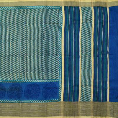 Blue Tussar Silk Saree  with MS Blue Zari Lines Pallu