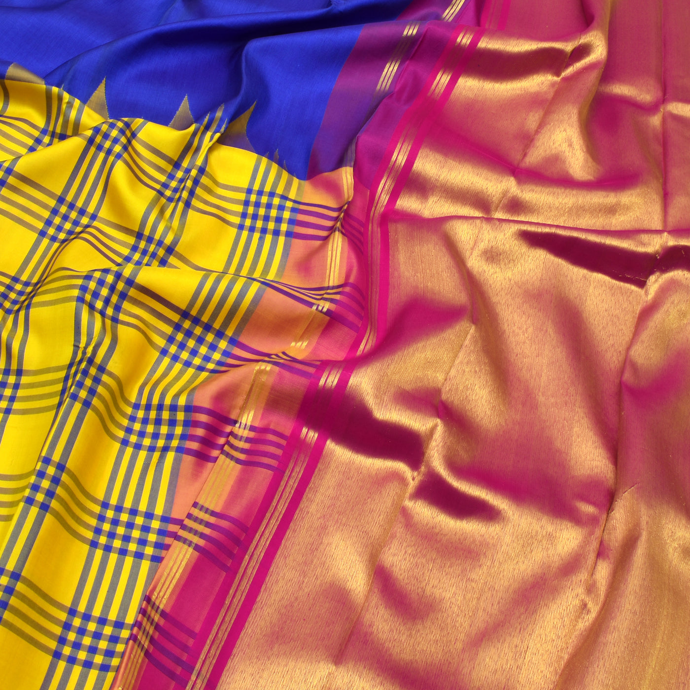 mustard-and-ink-blue-half-and-half-kanchi-silk-saree-with-rose-blouse