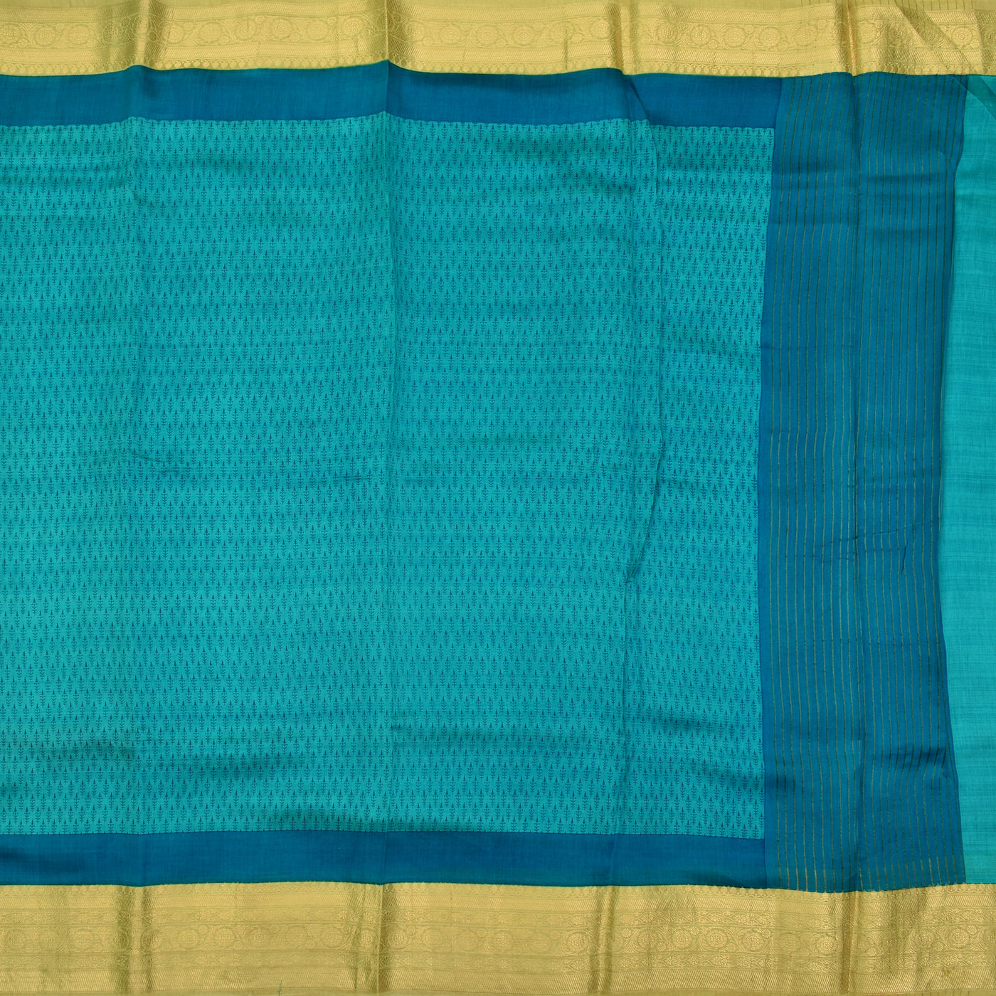 Sky Blue Tussar Silk Saree with stripes pallu