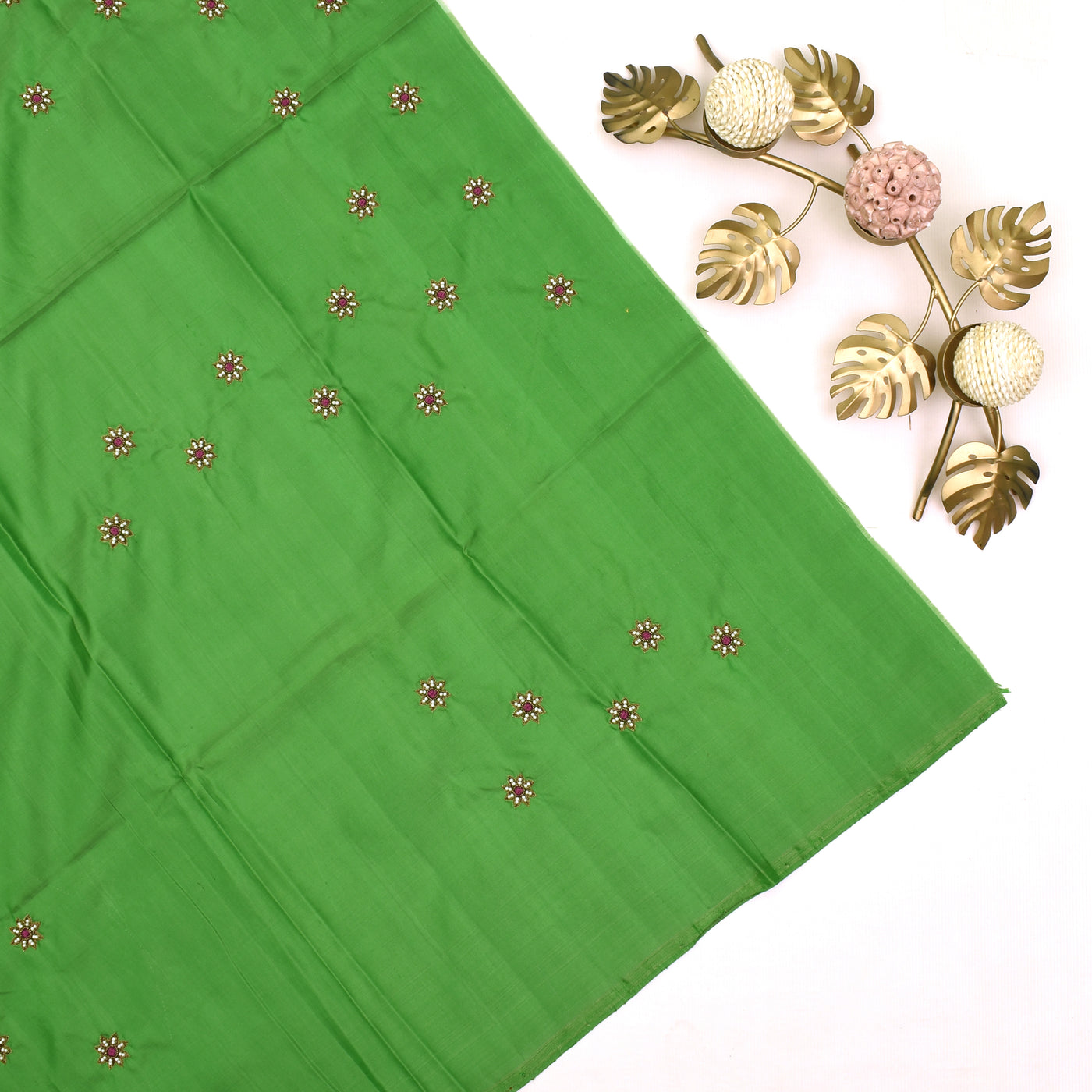 Deep Red Georgette with green Kanchi Silk Saree