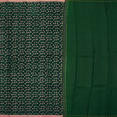 Bottle Green Printed Kanchi Silk Saree with Small Flower Print Design
