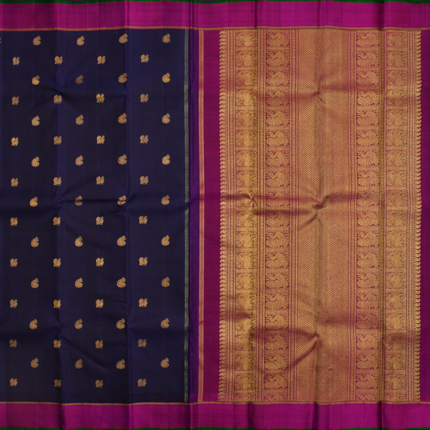 Navy Blue Kanchipuram Silk Saree with Annam Butta Design