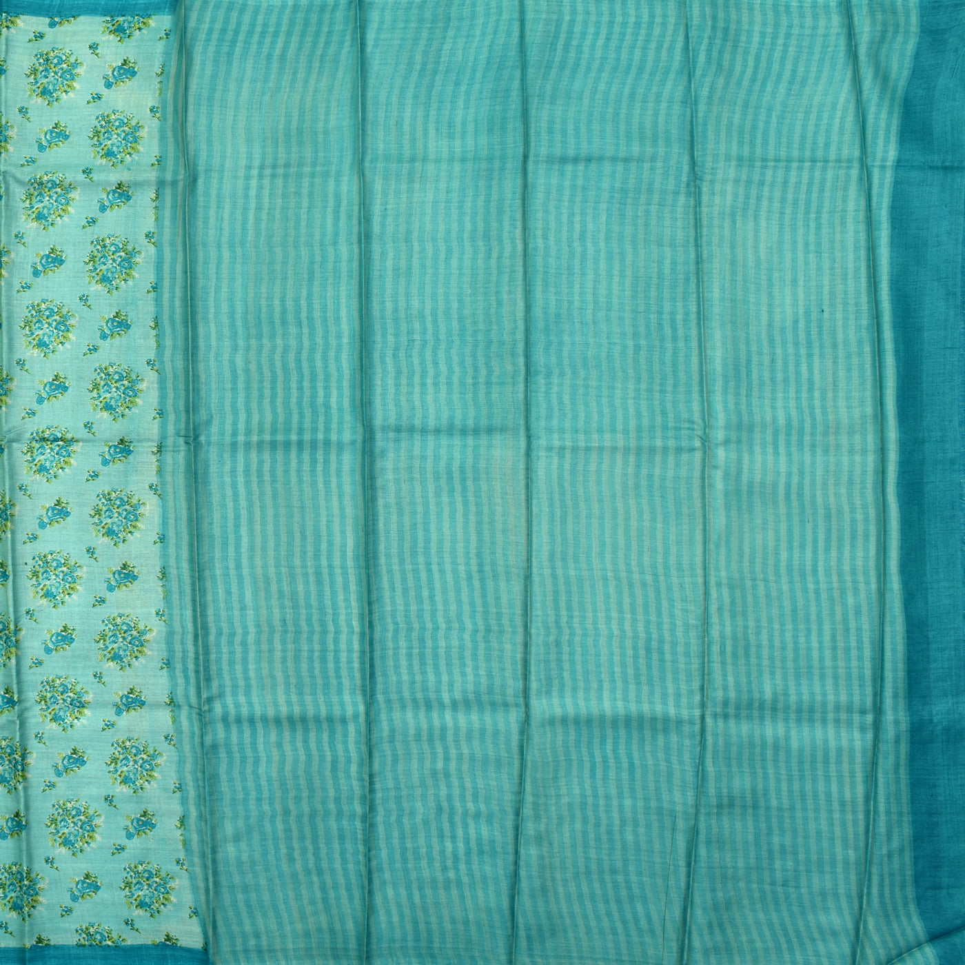 Blue Tussar Printed Saree with stripes printed pallu