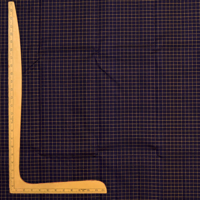 Navy Blue Kanchi Silk Fabric with Small Zari Checks Design