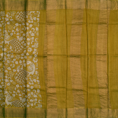 Oil Mustard Tussar Silk Saree with Kalamkari Printed Design