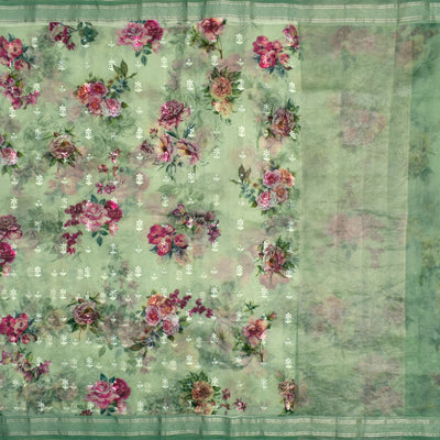 Apple Green Organza Silk Saree with Floral Sequins Design