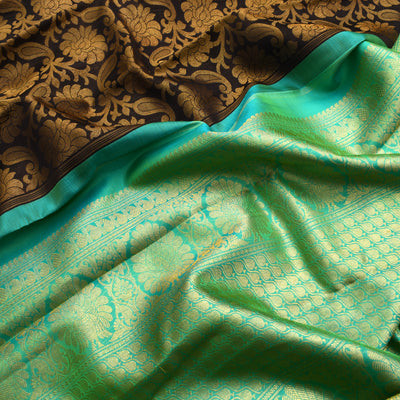black-kanchi-silk-saree-with-turquoise-blue-blouse