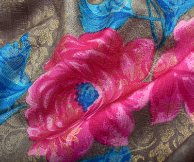 rose-silk-and-pastel-brown-grey-dual-shaded-printed-banarasi-half-and-half-saree-with-blouse
