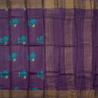 Purple Tussar Silk Saree with zari lines pallu