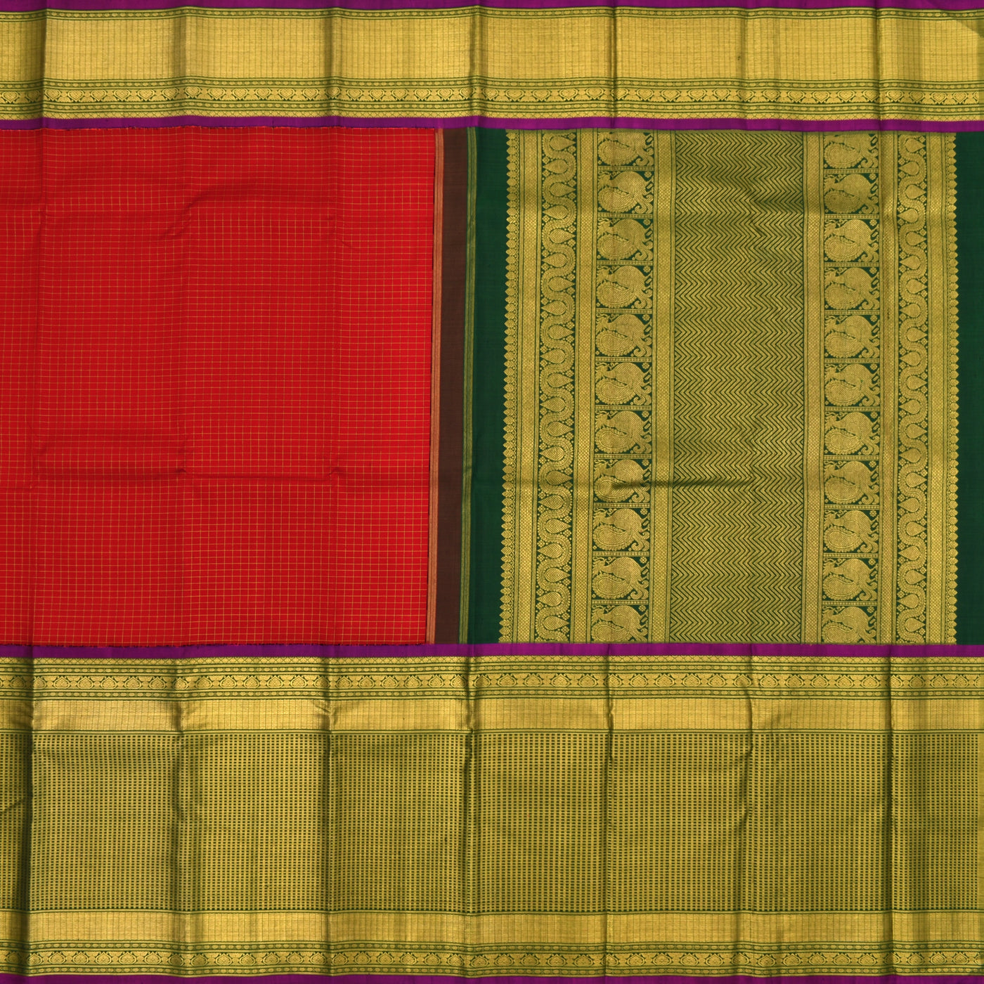 Mirchi Red Kanchipuram Silk Saree with Small Checked Design