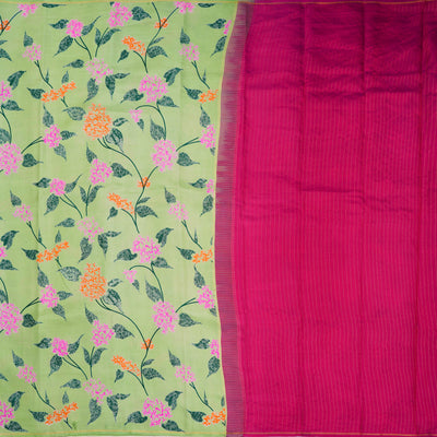 Apple Green Printed Kanchi Silk Saree with Leaf Printed Design