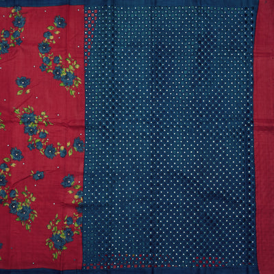 Maroon Tussar Silk Saree with Floral Printed Design