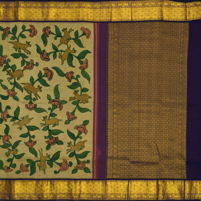 Off White Pen Kalamkari Silk Saree