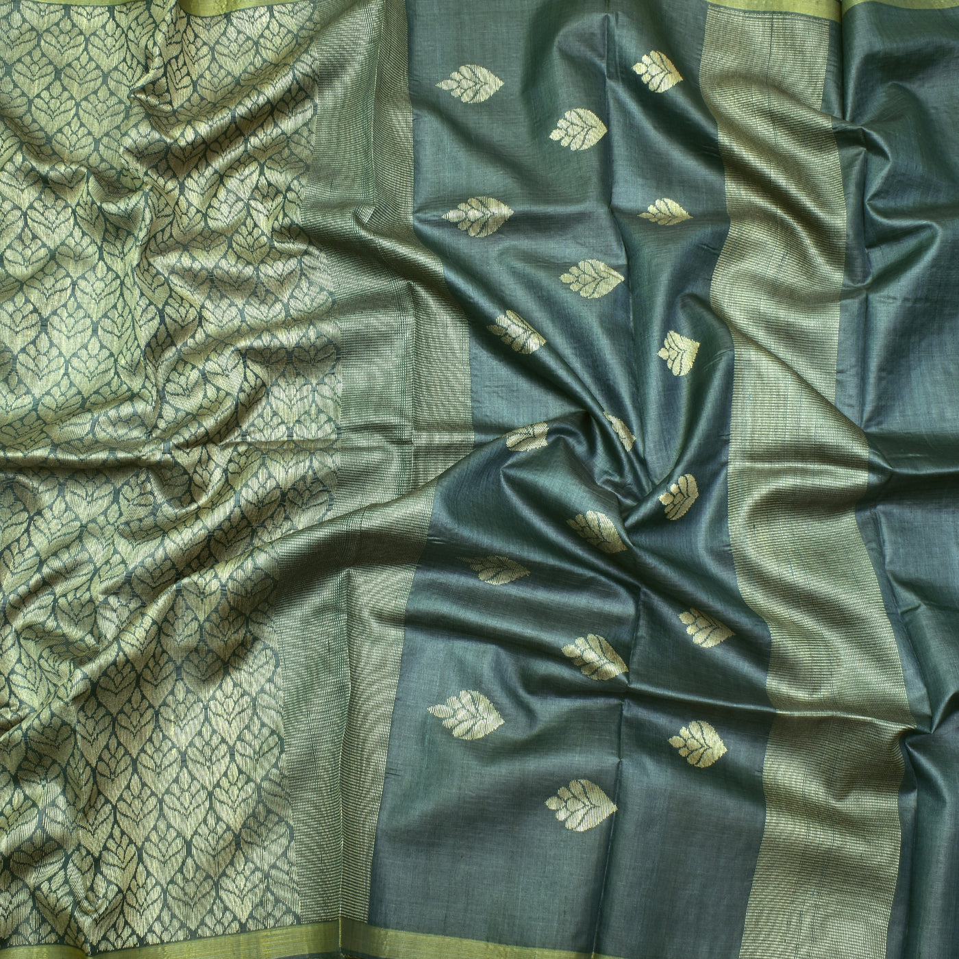 teal-tussar-saree-with-blouse