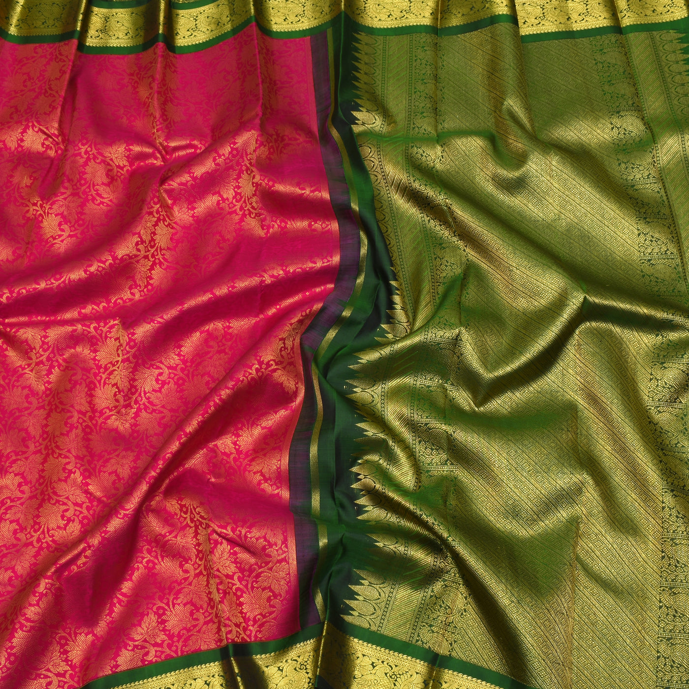 rani-pink-kanchi-silk-saree-with-bottle-green-pallu-and-blouse