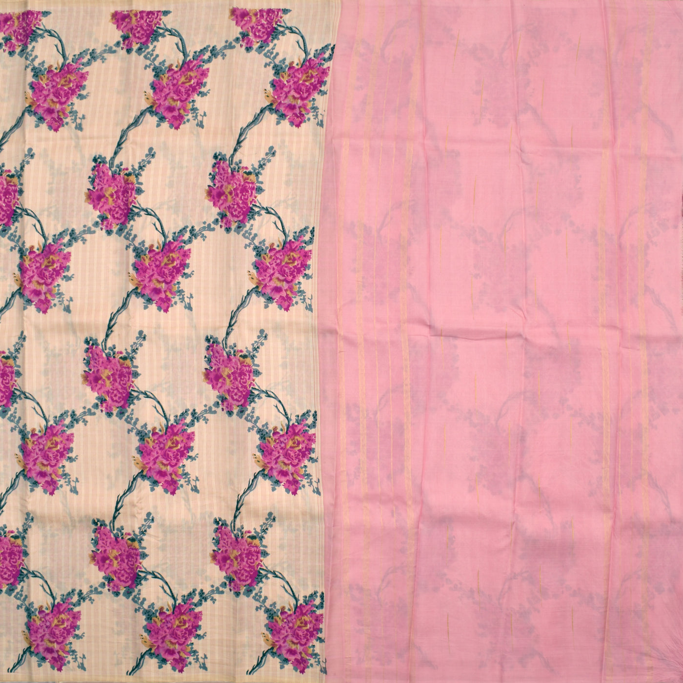 Light Pink Printed Kanchipuram Silk Saree with Floral Printed Design