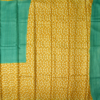 Rexona Tussar Printed Saree with yellow flower printed pallu