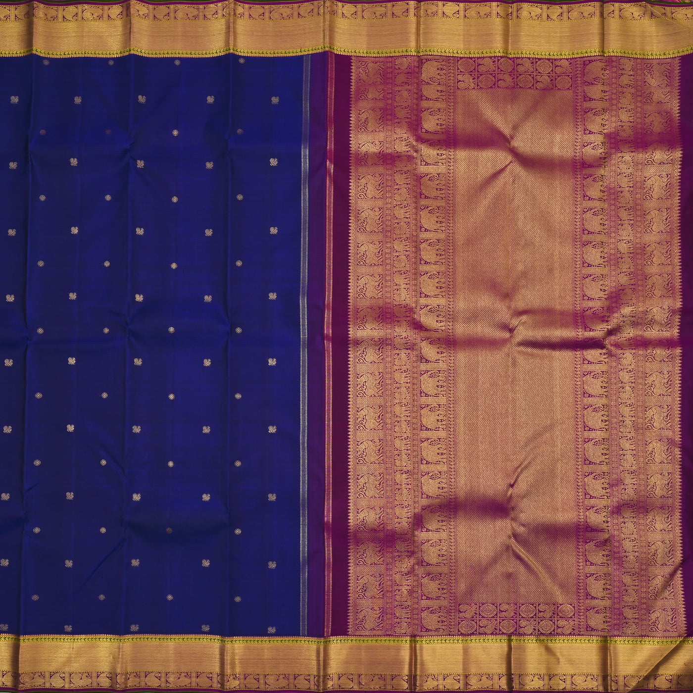 MS Blue Kanchipuram Silk Saree with Small Annam Butta Design
