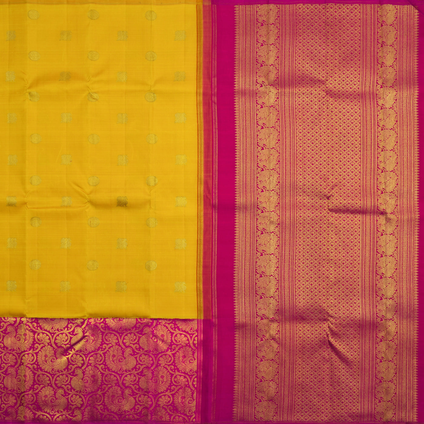 Mustard Kanchipuram Silk Saree with Annam Chakram Design