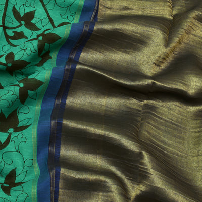 turquoise-green-pen-kalamkari-kanchi-silk-saree-with-ms-blue-blouse