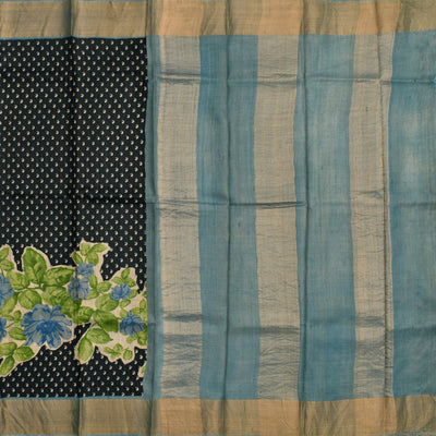 Black Tussar Silk Saree with Small Mango Print Design