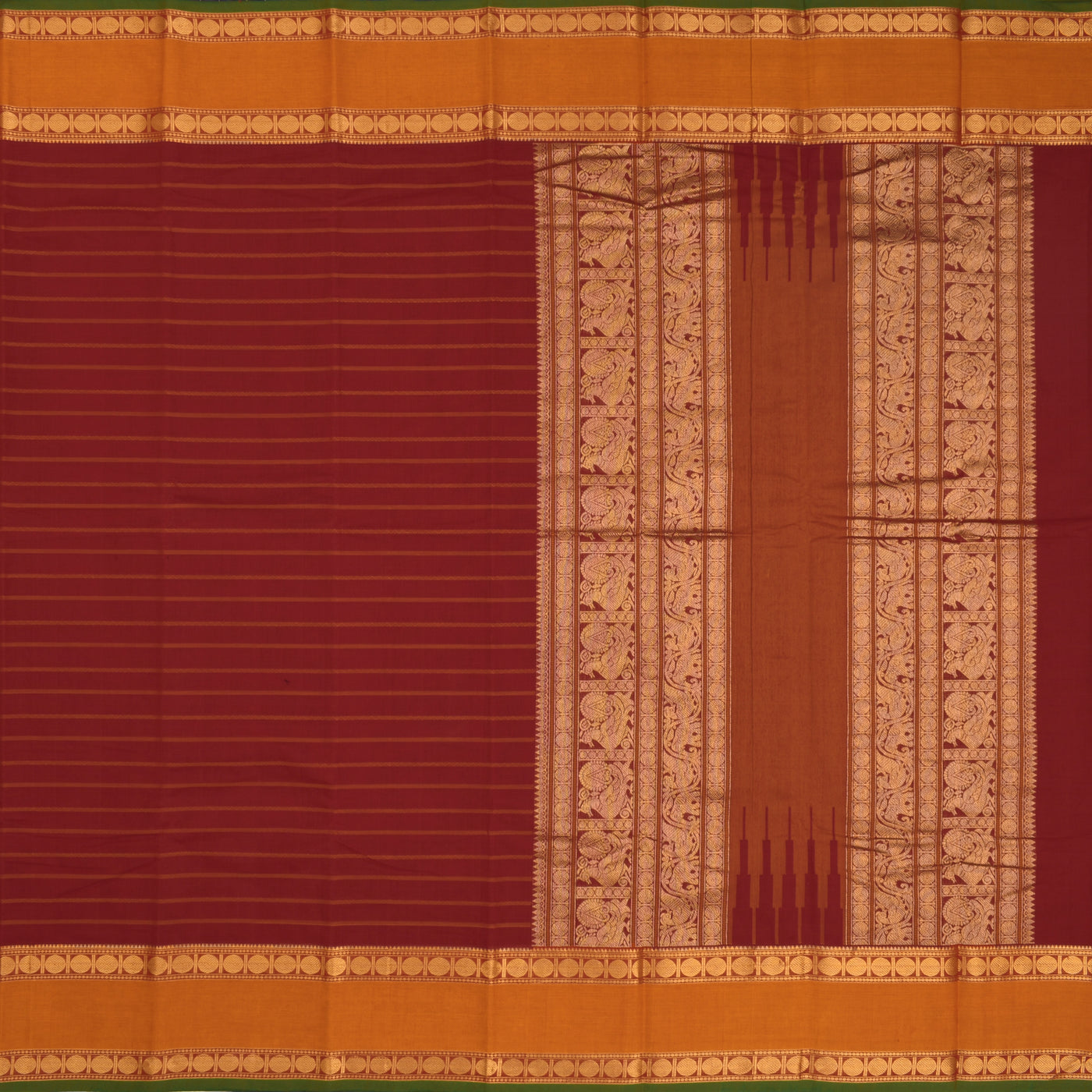 Arakku Thakkali Kanchi Cotton Saree with Stripes Design