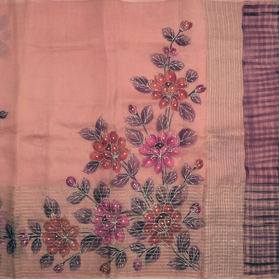 Onion Pink Organza Silk Saree with Floral Sequins Design