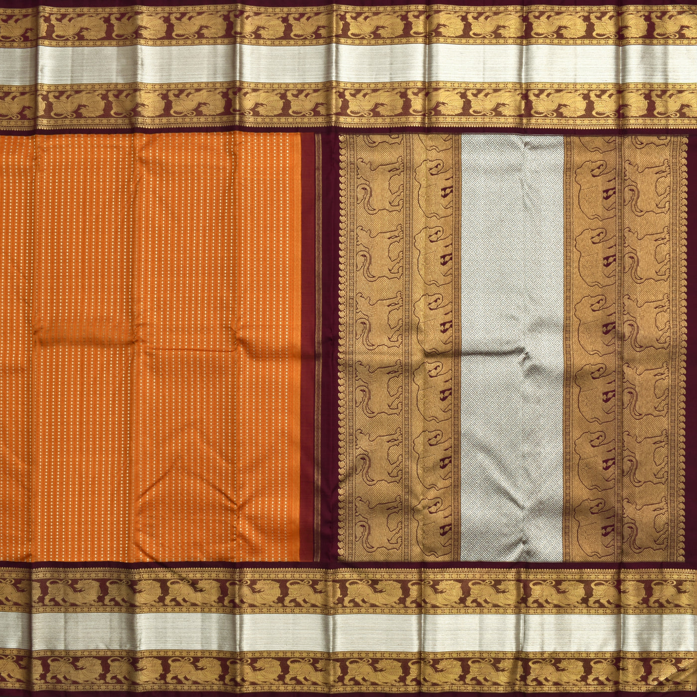 Orange Kanchipuram Silk Saree with Square Dot Design