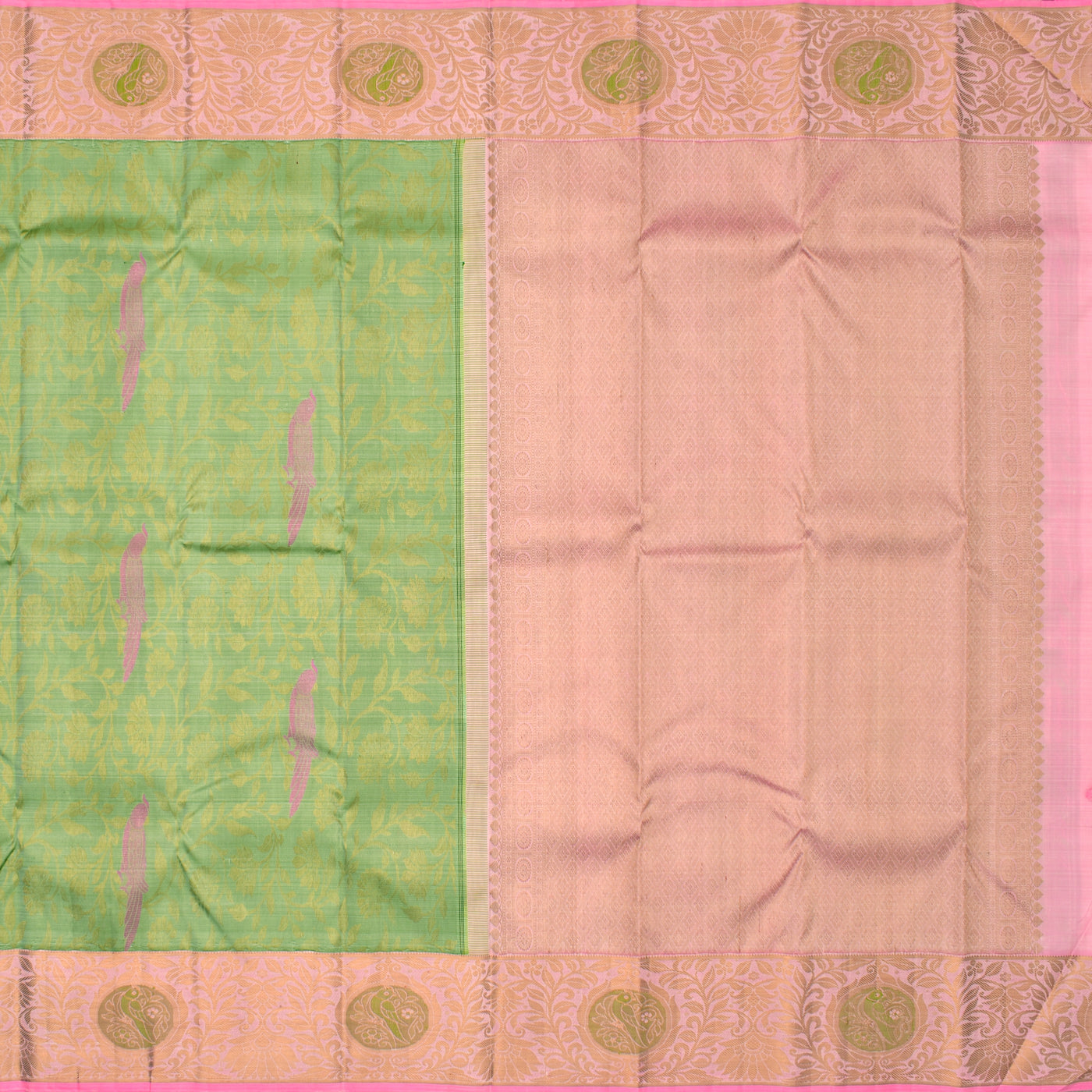 Apple Green Kanchipuram Silk Saree with Creeper Design