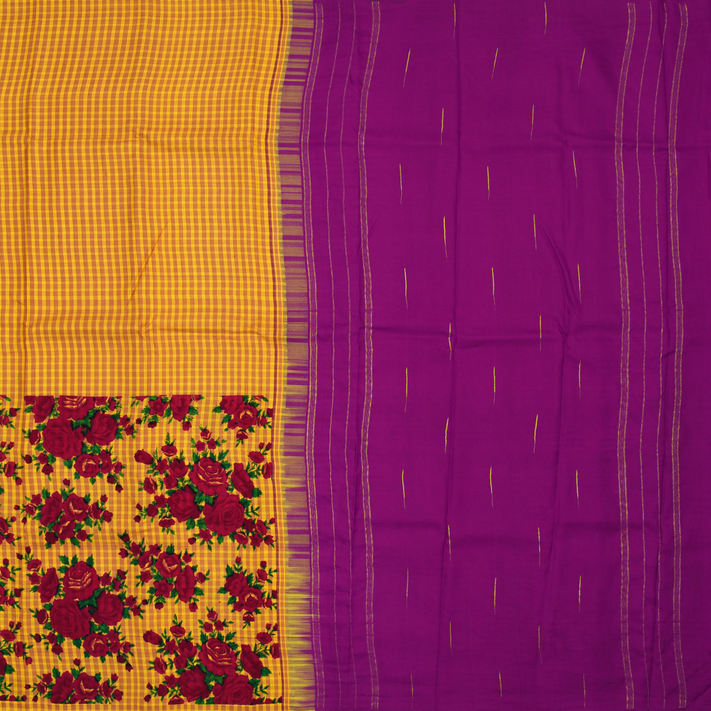 Mustard Printed Kanchi Silk Saree with Floral Printed Design