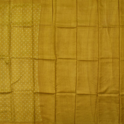 Oil Mustard Tussar Printed Saree with Plain Pallu