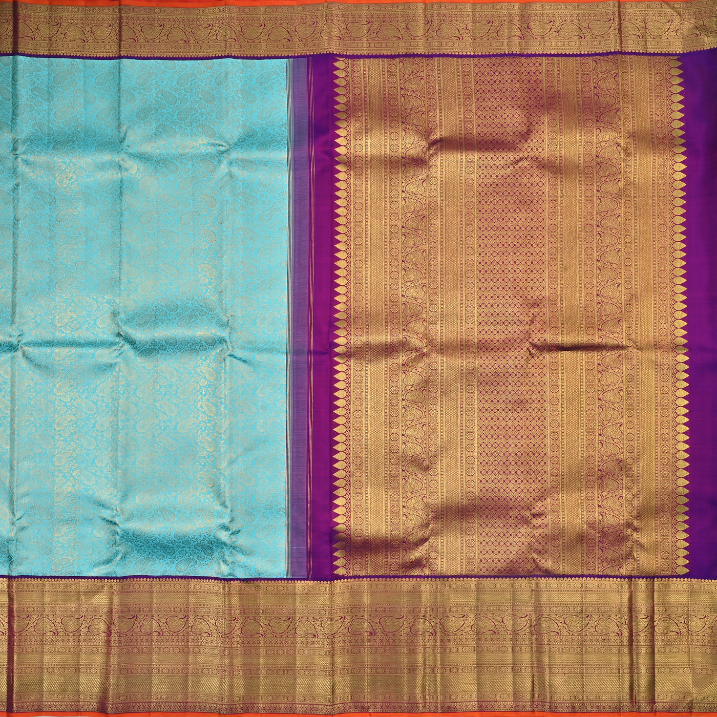 Baby Blue Kanchipuram Silk Saree with Mango Creeper Design