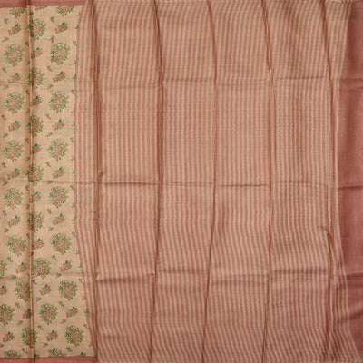 Onion Pink Tussar Silk Saree with lines pallu