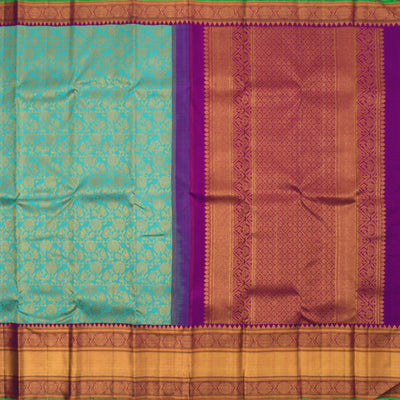 Blue Kanchipuram Silk Saree with Floral Creeper Design