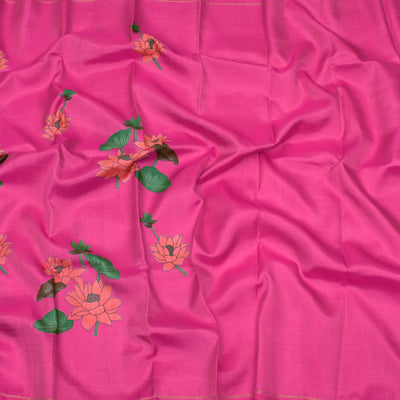 Light Pink Floral Printed Kanchi Silk Saree