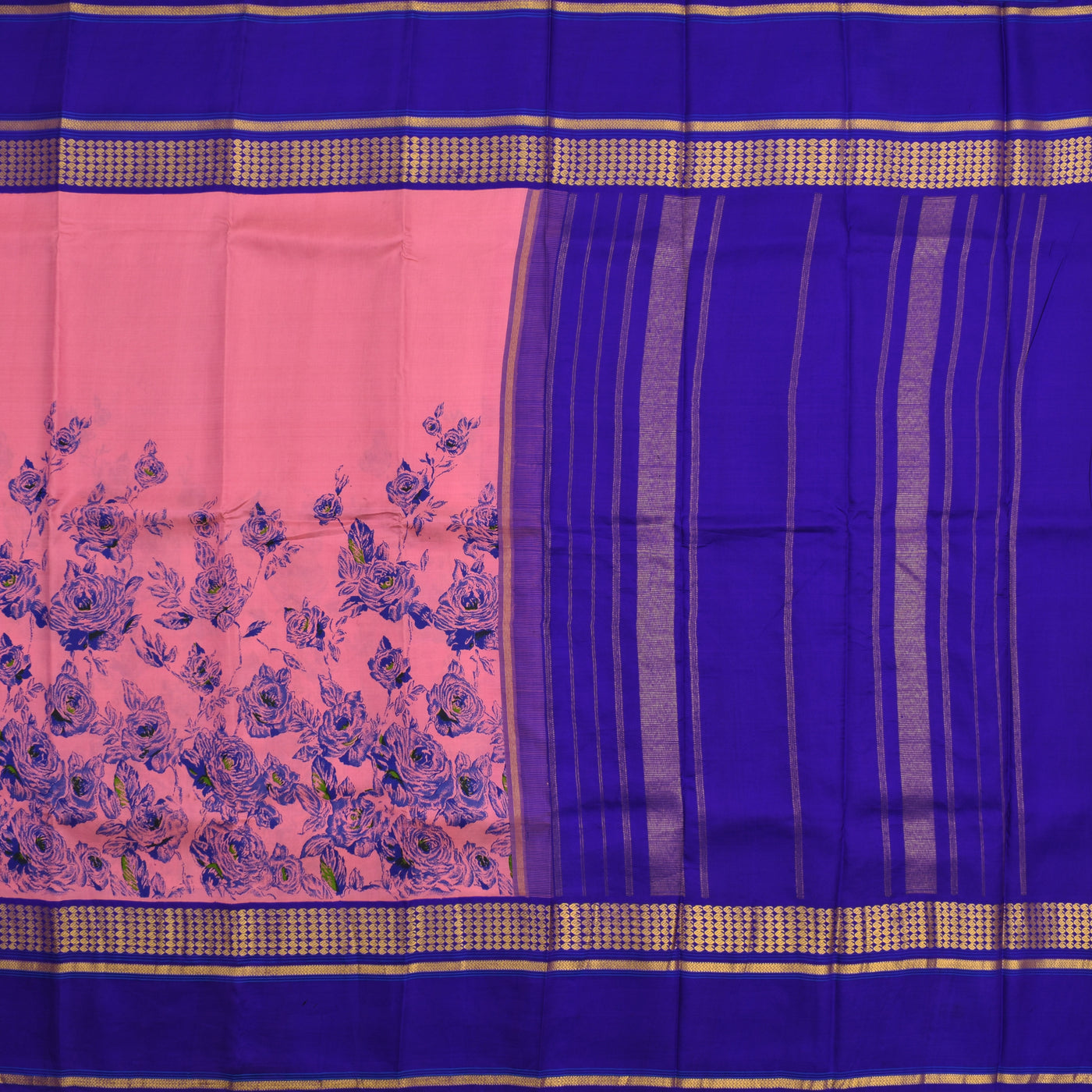 Baby Pink Printed Kanchipuram Silk Saree with Floral Printed Design