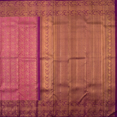 Lotus Pink Kanchipuram Silk Saree with Magenta Getti Self Pallu