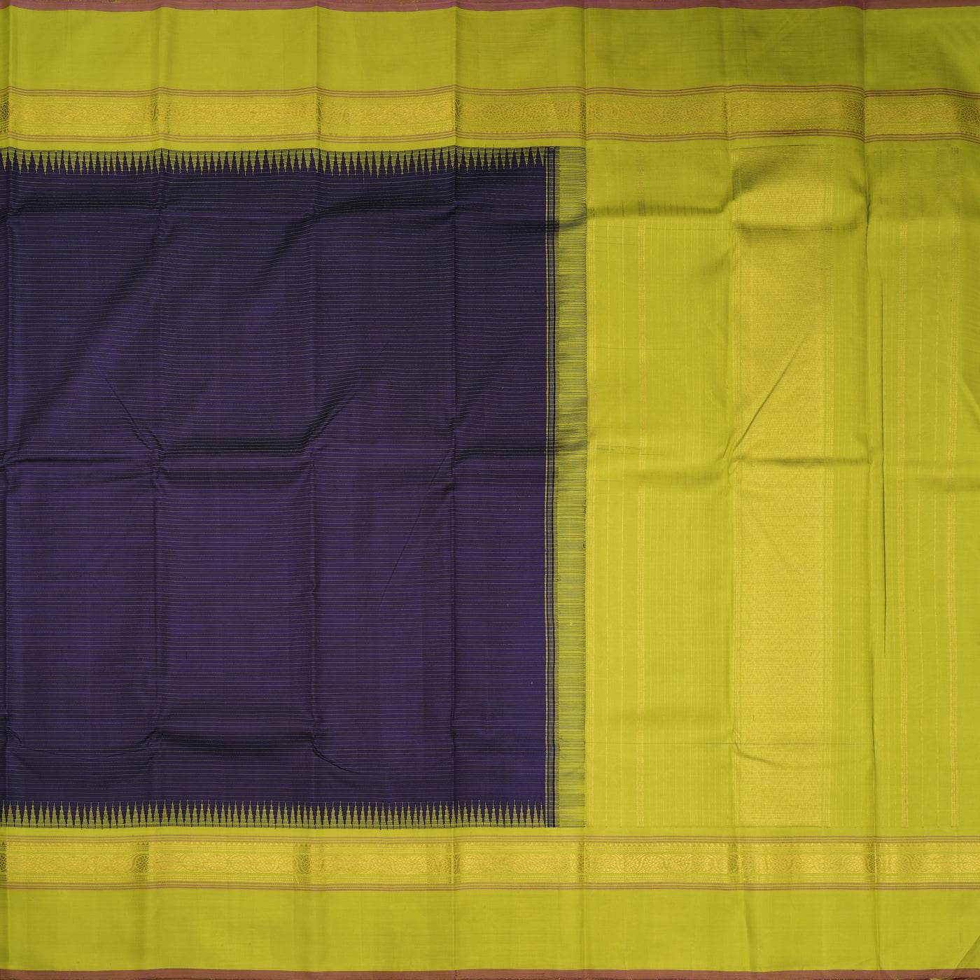Navy Blue Kanchipuram Silk Saree with Thread Stripes Design
